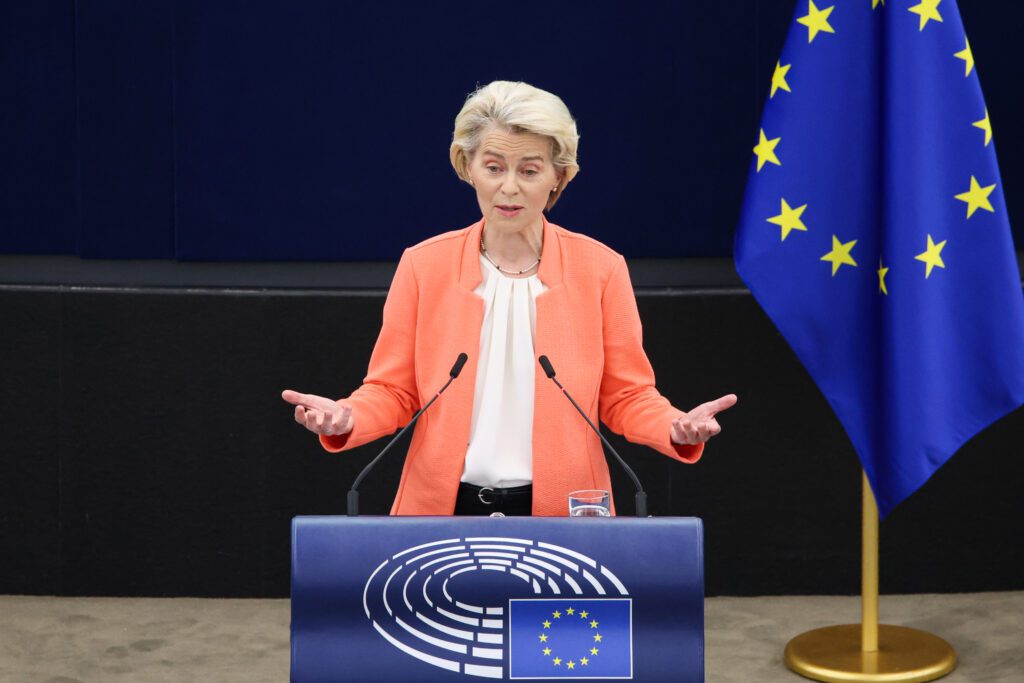 Ursula von der Leyen giving her State of The Union 2023 speech.